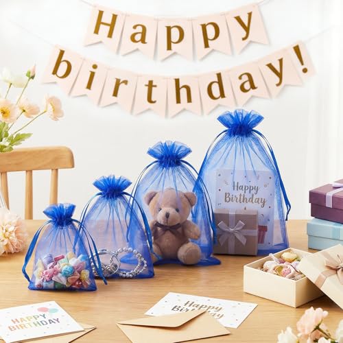 Image of FUNFERY 100Pcs Royal Blue Organza Bags 4x6, Small Mesh Drawstring Gift Bag | Little Jewelry Bags for Wedding Party Favors, Mini Drawstring Pouch for Sachet, Candy, Goodie, Treat Bag for Easter Day