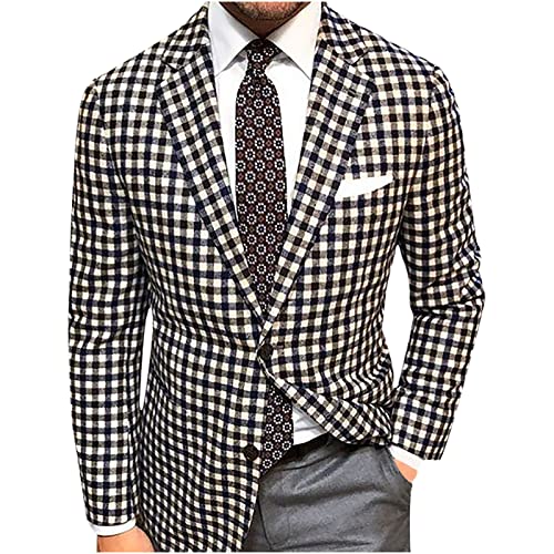 Men's Fashion Slim Fit Casual Plaid Button Down Notched Lapel Suit Jacket Blazer Dinner Party Prom Wedding Tuxedo