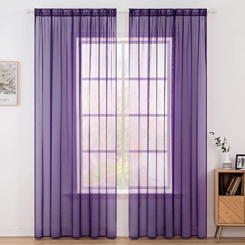 MIULEE 2 Panneaux Couleur Pure Rideaux De Fenêtre Transparents Lisse Élégant Panneaux Voile De Fenêtre / Rideaux / Traitement pour Chambre Salon Violet Clair 140x225cm Tige de Poche