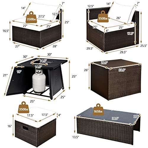Tangkula 9 Pieces Patio Furniture Set with 30” Propane Fire Pit Table, Outdoor PE Wicker Sectional Sofa Set with Storage Box, 50,000 BTU Gas Fire Pit Table with 2 Protective Covers - Image 5
