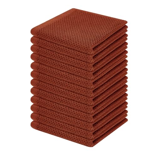 Image of Homaxy 100% Cotton Waffle Weave Kitchen Dish Cloths, Ultra Soft Absorbent Quick Drying Dish Towels, 12 x 12 Inches, 12-Pack, Rust
