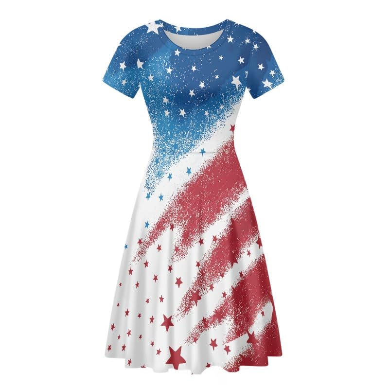 Image of Irisjudy T Shirt Dress for Women Short Sleeve Girls Short Sleeve Dress Plus Size, O Neck Knee Length Midi Dress for Ladies