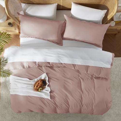 Nestl Queen Duvet Cover Set with Comforter Insert - Blush Pink 4 Piece 90x90 Duvet Cover & 2 Pillow Shams with White Quilted Down Alternative Comforter, Ultra Soft, All Season