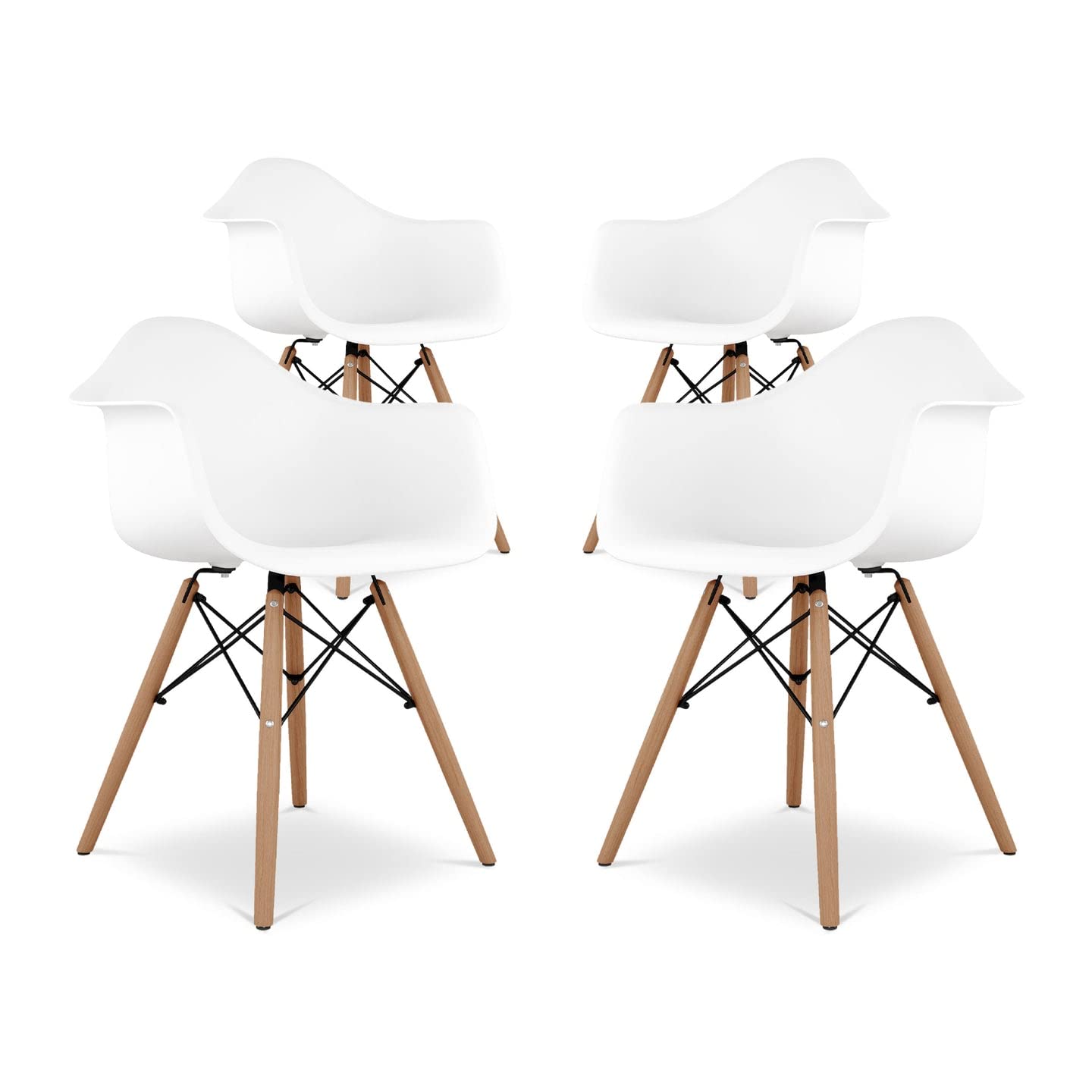 Aron Living Pyramid 17.5" Plastic and Beech Wood Armchairs in White (Set of 4)