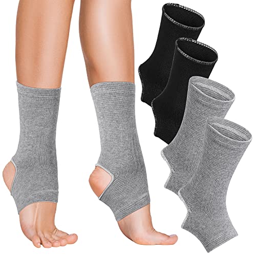 2 Pairs Ankle Compression Sleeve Open Heel Breathable Ankle Support with Joint Support for Swelling Plantar Fasciitis Sprain Hike Metatarsal Black and Grey