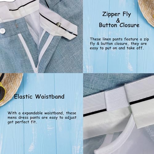 Wemaliyzd Mens Linen Pants Elastic Waist Lightweight Casual Suit Trousers with Pockets2