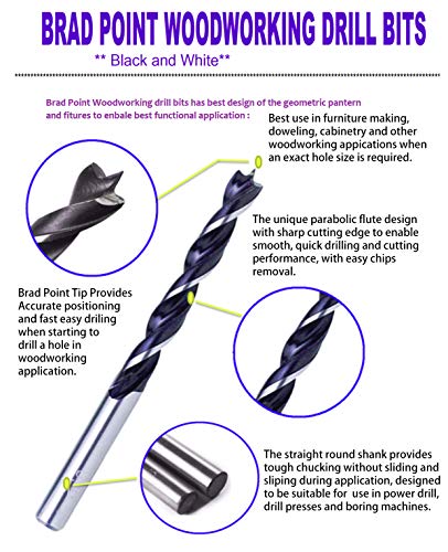 Brad Point Drill Bit Set 1/8 Inch 10Pcs Spur Point Stubby Woodworking Drill Bits #TOP2