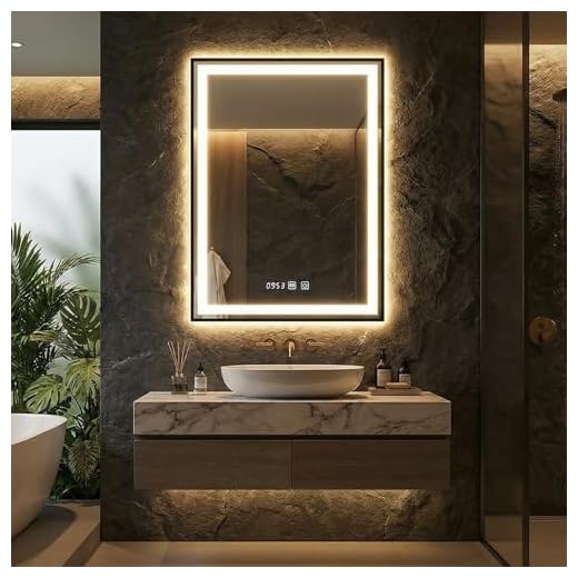 YOURLITE LED Badspiegel mit Beleuchtung 80x60,Badezimmerspiegel Led Badspiegel,Touch-Schalter,Uhr,Wandspiegel mit Antibeschlag,3 Lichtfarben Dimmbar,Spiegel Bad mit Licht,Speicherfunktion,Badezimmer