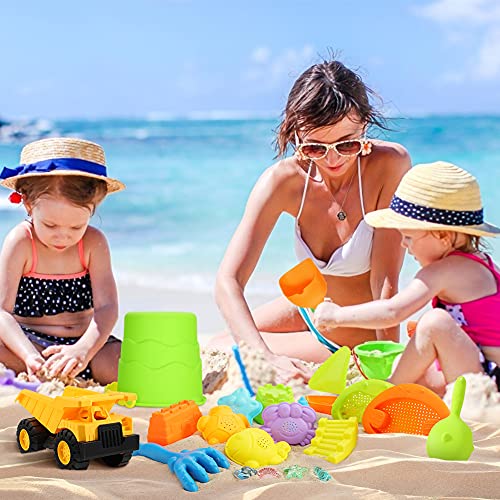 image for 3 otters Beach Toy Set, 28 PCS Sand Toys for Toddlers Beach Truck Kids