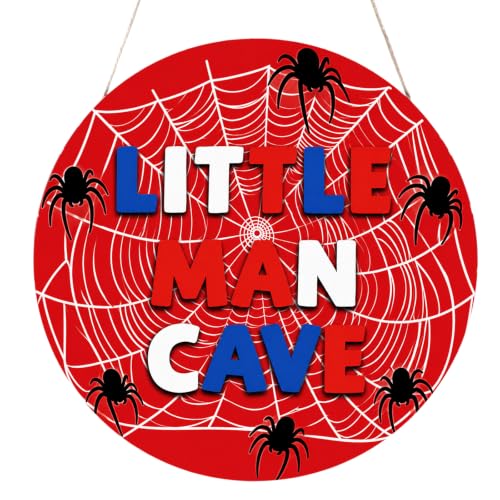 Qunclay Spider Room Decor 11.8'' Round Wooden Hanging Door Sign with Rope