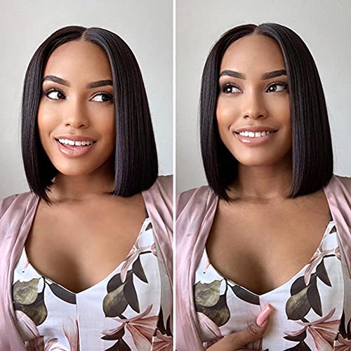 Image of ISEE Hair Straight Bob Wig Human Hair 7X5 HD Lace Front Glueless Wig 14Inch