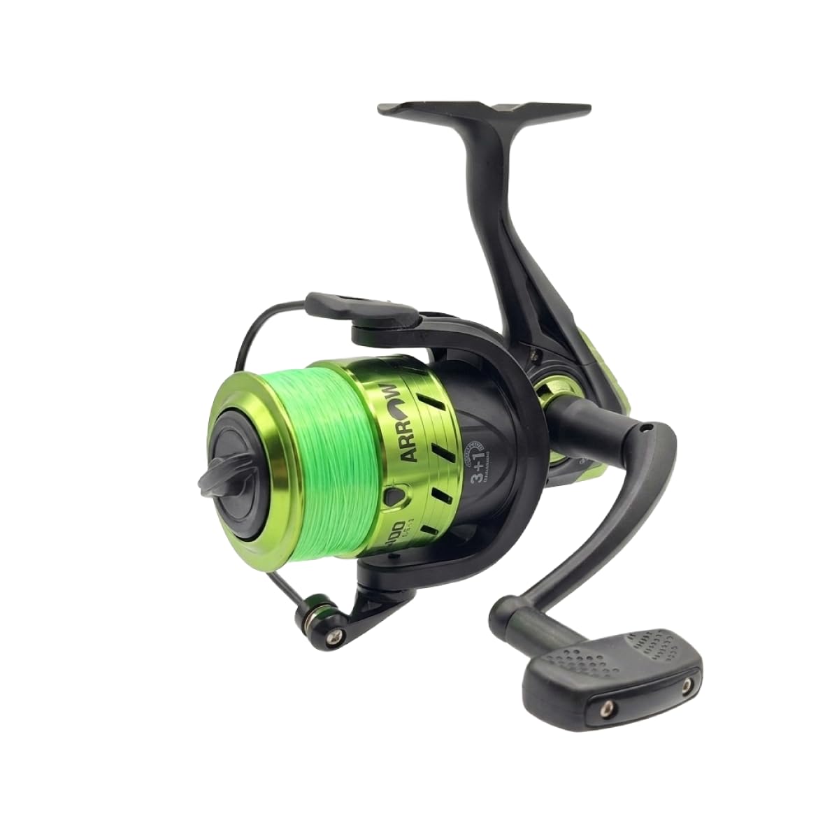 Power Cast Arrow HG7000 Spinning Reel, Metal Spool, 3+1 Stainless Steel Bearings, Saltwater Resistant, Pre-Loaded Green Line