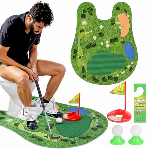 La Mejor Lista de Juegos de mordazas para comprar online. 38 Sugarzoon Juego de Golf para Inodoro, Mini Golf en Cualquier Baño, Regalos de Mordaza para Hombres, Práctica de Juego de Golf