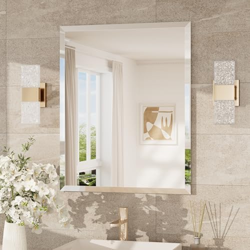 Keonjinn Badezimmerspiegel Rechteckig 60x75cm Spiegel | Rahmenloser Wandspiegel mit abgeschrägter Kante, dekorativer Spiegel für Badezimmer, Wohnzimmer, Schlafzimmer, Wanddekoratio