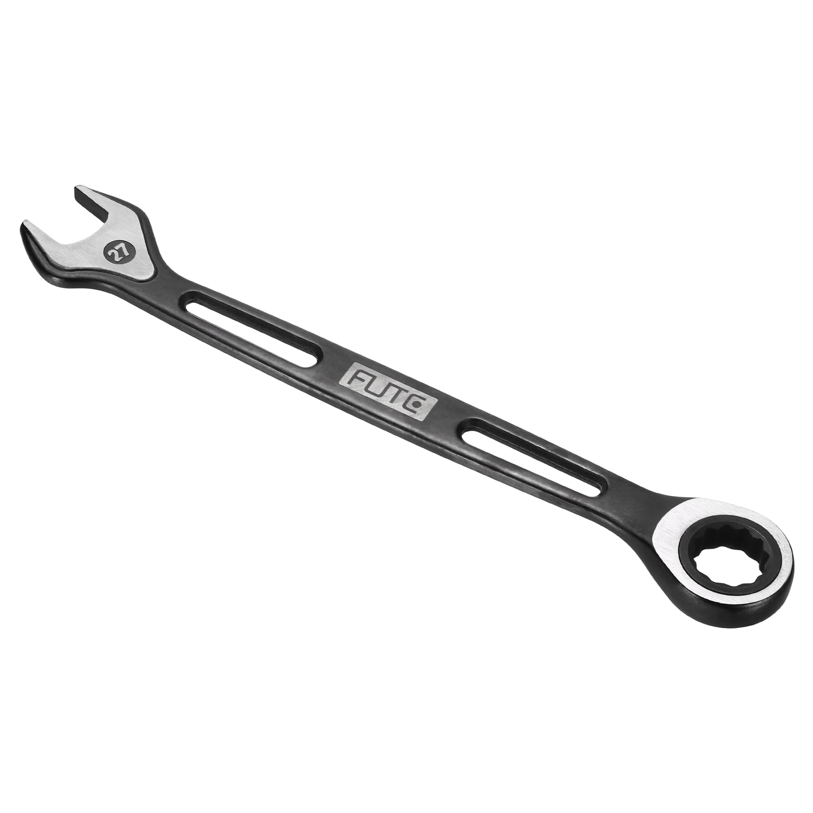 sourcing map Ratcheting Combination Wrench 27mm Stubby Wrench Metric High Carbon Steel Double 12-Point Box Open-Ended Ratchet Spanner Tool for Household Garage Workshop Auto Repairs, Black