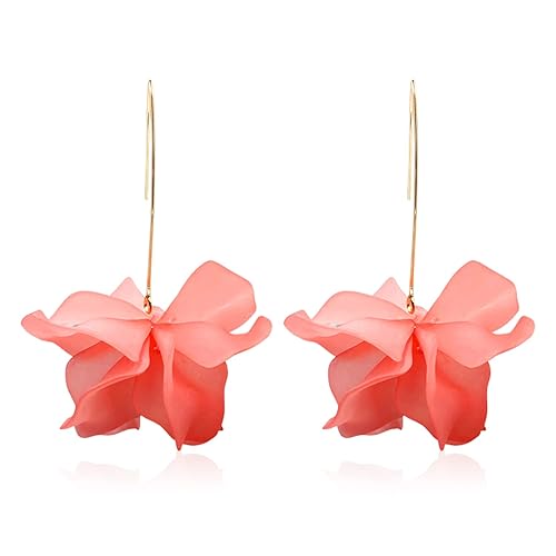 Unique Handmade Bohemian Resin Flower Petal Dangle Earrings Large Long