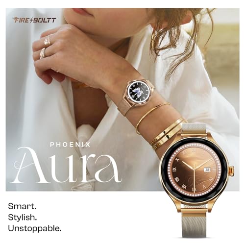 Image of Fire-Boltt Phoenix Aura Women Smart Watch with 1.26 inch Diamond-Cut HD Display, Rotating Crown, Wireless Charging, Bluetooth Calling, Voice Assistant, 120+ Sports Modes - White Rose