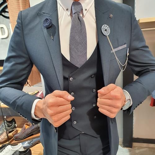 3 Piece Men's Suits Slim Fit Double Breasted Suit for Men One Button Solid Blazers Vest Pants Set Wedding Formal Suit2