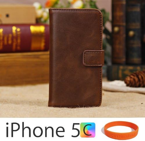 iCustomized (TM) Brown Retro Wallet Style Vintage Leather Flip Stand Case with Credit Card / ID Slots for the NEW Apple iPhone 5C (AT&T, Verizon, Sprint), Orange iCustomized Silicone Wristband