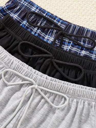Image of WDIRARA Women's 3 Pack Plaid Letter Graphic Pajama Shorts Lounge Shorts | Elastic Waist ,Comfortable,Home Living,Sleepwear