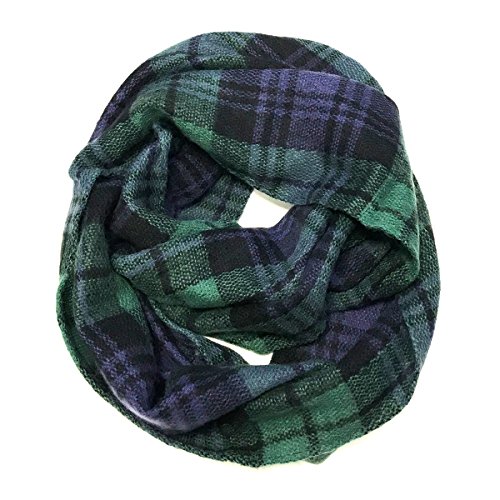 allydrew Fashionable Plaid Winter Scarf Accessories, Infinity, Blue and Green