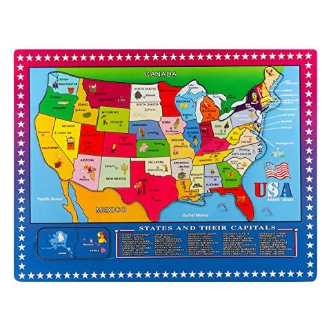 Joqutoys Wooden USA Map Puzzle, 46 Pieces US Map Puzzle for Kids, Educational Geography Puzzles United States Map Puzzle for Boys Girls Birthday Gift Cover