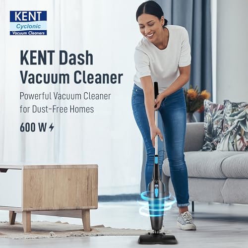 Image of KENT Dash Vacuum Cleaner | 600W | High Suction Power >16 kPa | Cyclone5 Technology and HEPA Filter | Bagless Design | Ideal for Floor, Curtain, Carpet, Sofa & Car | Black & Blue