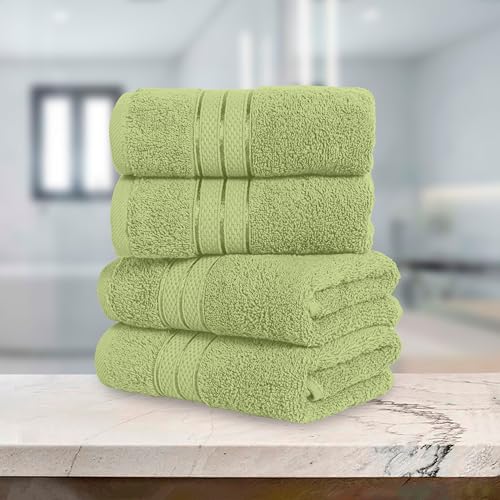 Image of Elegant Comfort Three Line Popcorn Towel Set for Bathroom 16 x 28 inches, Premium Hotel Quality 4-Pack Hand Towels, 100% Turkish Cotton, Soft and Durable, Quick Dry and Highly Absorbent, Sage Green