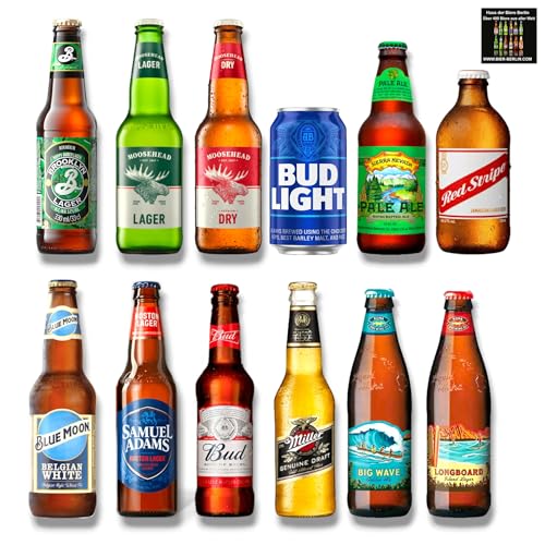 USA Bier Mix - die beliebtesten Biere in einem Set 12 x 330ml /355ml- USA & Kanada - Inkl. Haus der Biere Berlin Bierdeckel