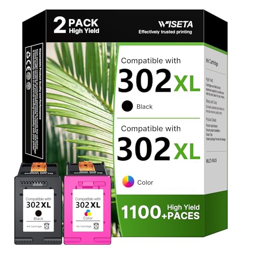 WISETA 302 XL Kompatibel für HP 302 druckerpatronen Multipack 302XL patrone für HP Envy 4525 4520 4522 4527 4524 DeskJet 3630 3636 3638 3639 OfficeJet 3830 3831 (1Schwarz 1Farbe 2-Pack) tintenpatronen