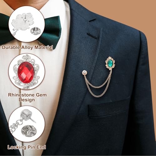 Image of PATIKIL Gem Hanging Chain Brooch Pins, Rhinestone Men's Gem Brooch Suit Pins Lapel Pins for Women Men
