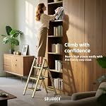 SOLADDER 3 Step Ladder, Anti-Slip and Lightweight Foldable Step Stool for Adults to Use in Kitchen, Closet and Library, 300lbs(Gold)