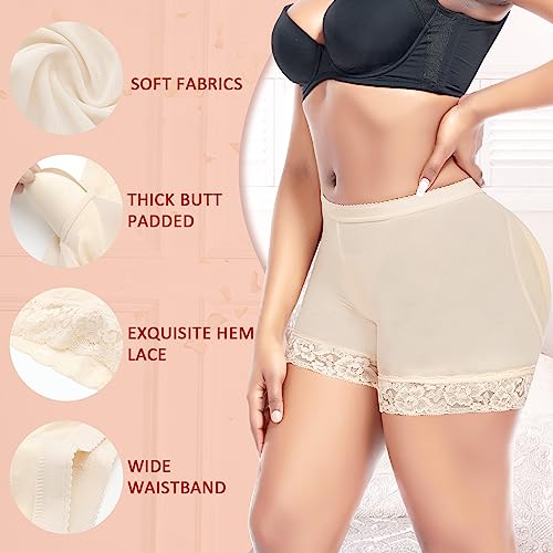 Butt Lifter Padded Underwear For Women Seamless Booty Pads Panties Butt Enhancer Shapewear Lace Boyshorts(#1 Beige,Medium) #TOP3