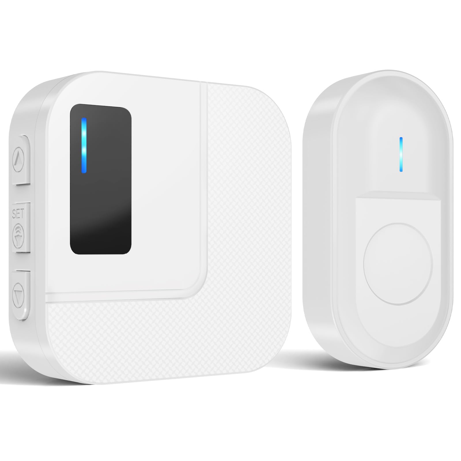 SURFOU Funkklingel, Kabellose Türklingel, Aussen Wasserdicht Haustür Klingel Elektronische Türglocken, 300m Funk Reichweite, 55 Laute Melodien, 5 Lautstärke Stufen, LED-Blinken, Weiß