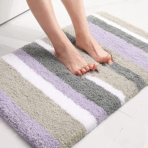 Buganda Microfiber Striped Bathroom Rugs Bath Mat, Extra Thick, Soft and Shaggy, Absorbent, Machine...