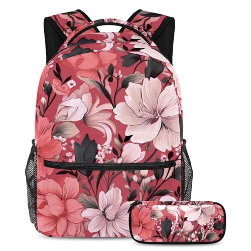 Sac à dos floral 2 pièces avec trousse école et voyage pour adolescents