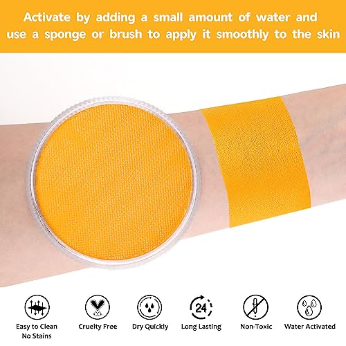 Yellow Face Body Paint(30gm), Water Activated Face Painting Kit for Kids & Adults, Professional Non-Toxic SFX Makeup Facepaint for Halloween Minions Emoji Lion Tiger Special Effects Cosplay & Costume - Thumbnail 3