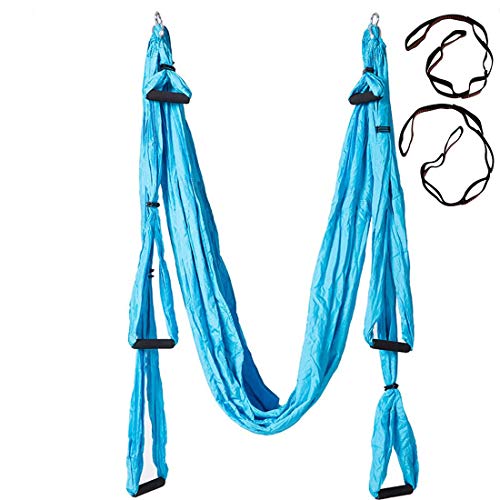 FDBRO Hamaca de Yoga Swing Yoga Antena Yoga Aire Seda Yoga Hamaca Ultra Fuerte Antigravedad Descompresión Hamaca Reversión Trapeze Sling Ejercicios Equipo (Cielo Azul)