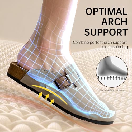 Women's Men's Suede Clogs Leather Mules Cork Footbed Sandals Comfort Potato Shoes with Arch Support(with Socks)3
