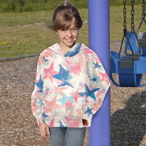 Patriotic Star Pattern Unisex Kids Sweatshirts Crewneck Active Hoodie with Kangaroo Pocket4