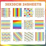 24 Sheets Scrapbook Paper - 12x12 Rainbow Double-Sided Pattern Paper Set, Scrapbooking Card Stock Pad, Decorative Papers for DIY Photo Album Crafts Junk Journal Art Background Card Making, 160Gsm - Image 2