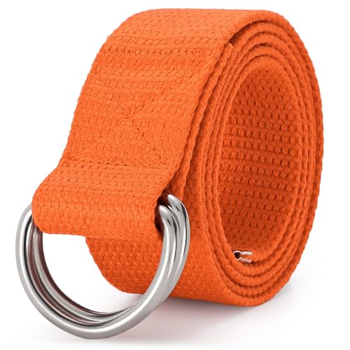 Image of WHIPPY Mens Canvas Belt with Metal Double D-ring 1 1 /2 inch Wide Plus Size Unisex Web Cloth Casual Belt for Jeans Pants