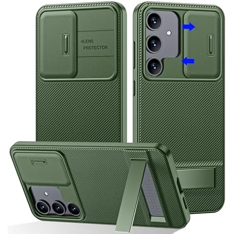 Vizvera for Samsung Galaxy S24 Case with Kicktand/Slide Camera Cover, S24 Slim Case All-Inclusive Shockproof Protection Wireless Charging for Galaxy S24 6.2 inch 2024-Green Cover