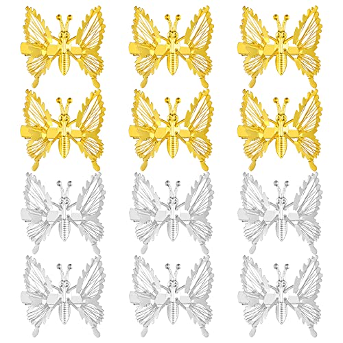 Lusofie 12Pcs Moving Wings 3D Butterfly Hair Clips Metal Butterfly Hair Clips Hair Pins Claw Clips Hollow Butterfly Styling Accessories For Women Girls(Gold, Silver) #TOP7