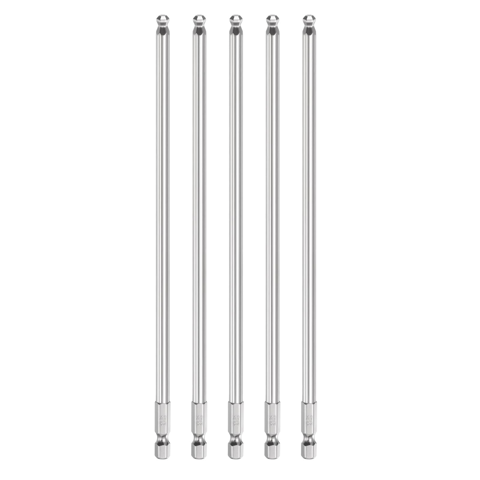 sourcing map 5pcs Ball End Hex Screwdriver Bit H5 (5mm) Head 1/4" Hex Shank 200mm (8") Long Magnetic S2 Steel Metric Screw Driver Drill Bit Wrench Socket Power Tool