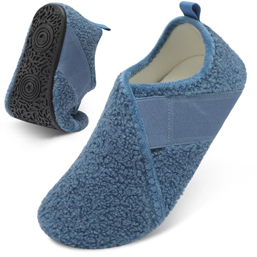 Besroad House Slippers for Women Men Comfy Barefoot Slippers Sock Furry Slip On House Shoes with Soft Rubber Sole for Bedroom Home Travel Yoga