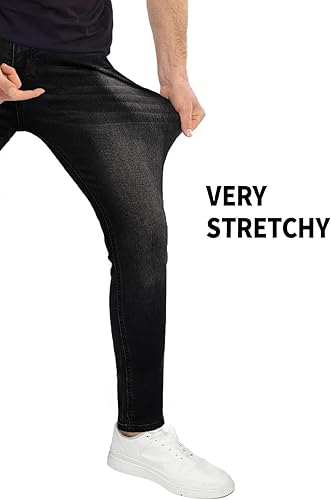 Miniatura 4 de Gingtto jeans entallados elásticos para hombre, de corte ajustado, rasgados, gastados