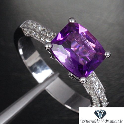 14k Cushion Cut Amethyst Diamond Pave Shank Solitare Engagement Ring