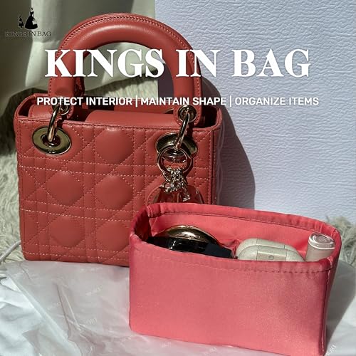 Image of Purse Organizer Insert for Lady Dior New Medium Bags, Satin Luxury Bag Insert, Lightweight & Portable Purse Shaper with Pockets, Ideal for Travel, Shopping, and Daily Use(Rose Lipstick, Lady New M)
