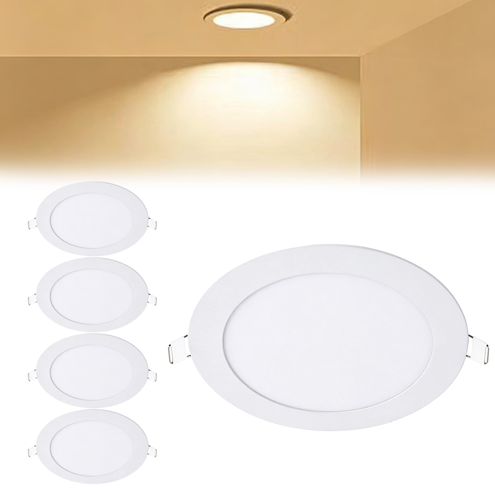 VOGHMOLD 15W Ultra Slim LED Downlight 8 inch, 3000K Recessed Ceiling Light, Cut Φ175-180mm, AC85-265V Flush Mount Spotlights Aluminum Round Panel Lights for Office Hallway, 5 Pack